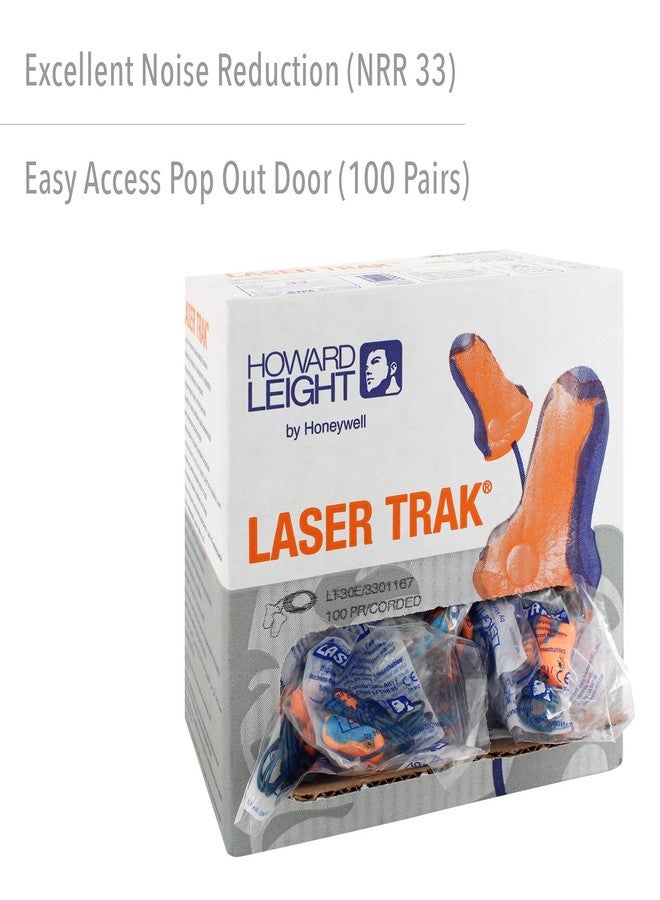 Howard Leight by Honeywell LT-30 Hundred-Pair 32NRR Laser Trak Corded Single-Use Earplugs - Orange/Blue - Image 2